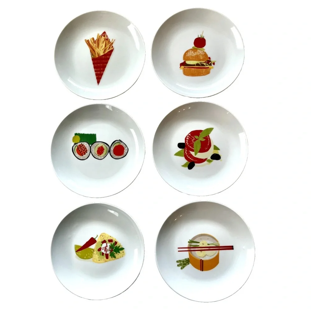 Crate & Barrel Global Bites Appetizer Plates Sushi Snack Tidbit Set of 6, 6.75”